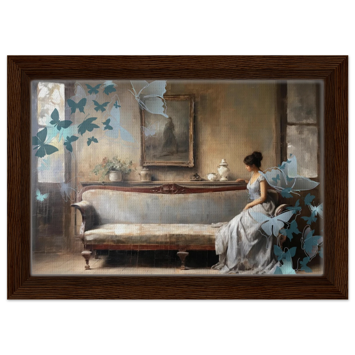 "Whispers of Solitude" – Romantic Realism with a Surreal Twist - Framed Canvas - 20x30 cm / 8x12″ - Dark wood frame