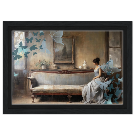 "Whispers of Solitude" – Romantic Realism with a Surreal Twist - Framed Canvas - 20x30 cm / 8x12″ - Black frame