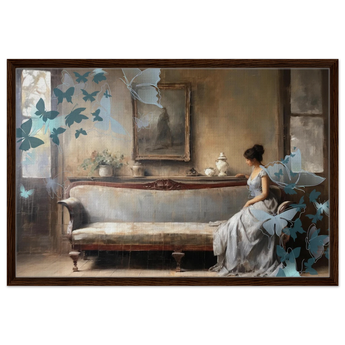 "Whispers of Solitude" – Romantic Realism with a Surreal Twist - Framed Canvas - 60x90 cm / 24x36″ - Dark wood frame