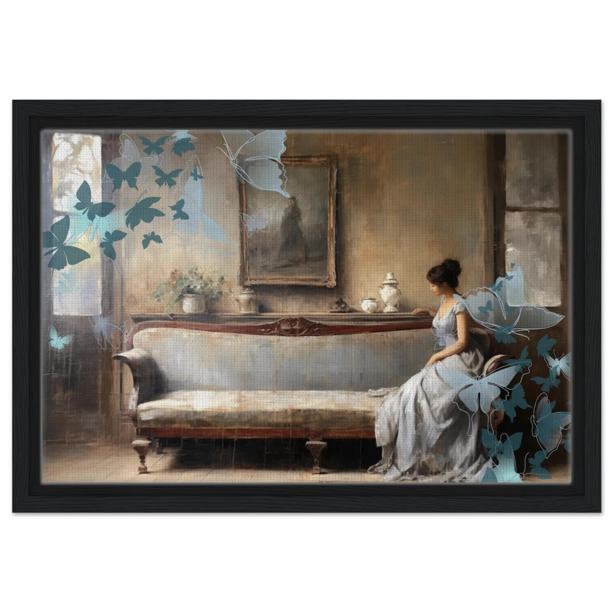 "Whispers of Solitude" – Romantic Realism with a Surreal Twist - Framed Canvas - 30x45 cm / 12x18″ - Black frame