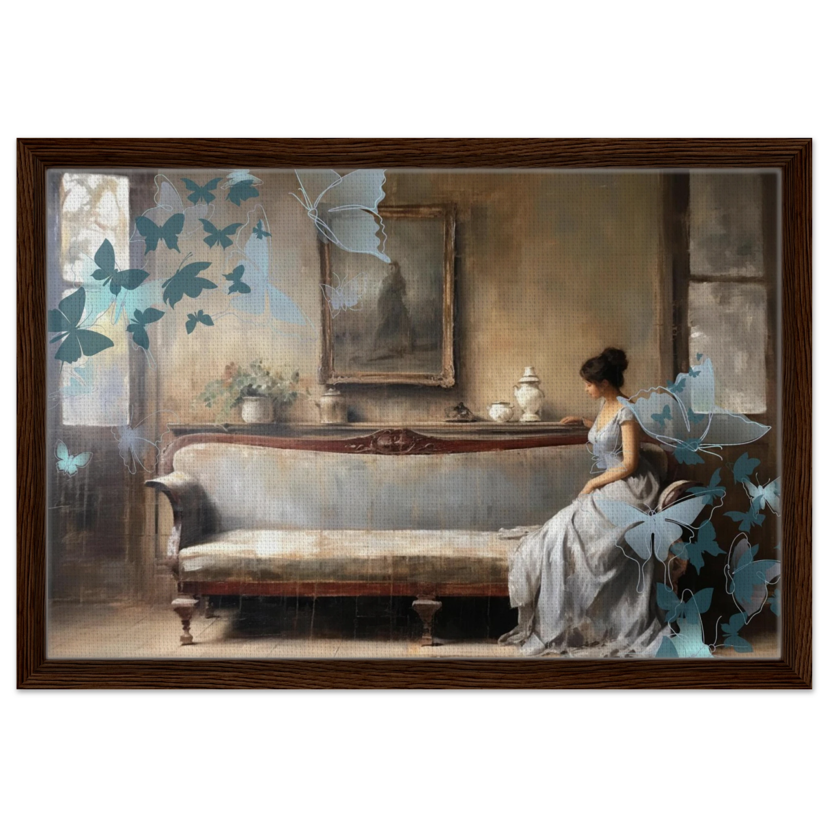 "Whispers of Solitude" – Romantic Realism with a Surreal Twist - Framed Canvas - 40x60 cm / 16x24″ - Dark wood frame