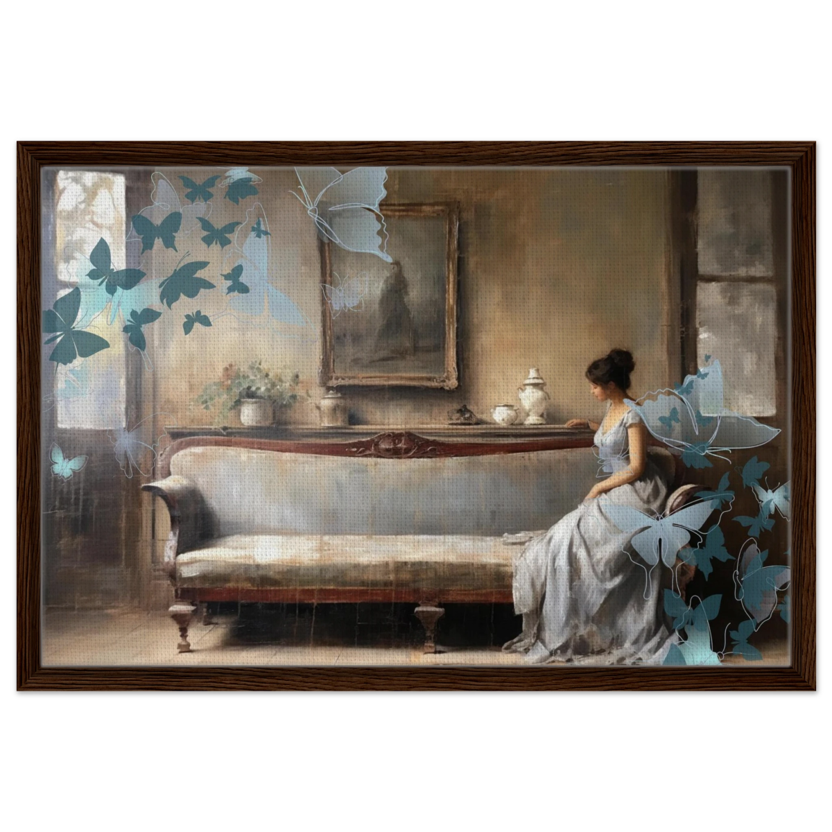 "Whispers of Solitude" – Romantic Realism with a Surreal Twist - Framed Canvas - 50x75 cm / 20x30″ - Dark wood frame