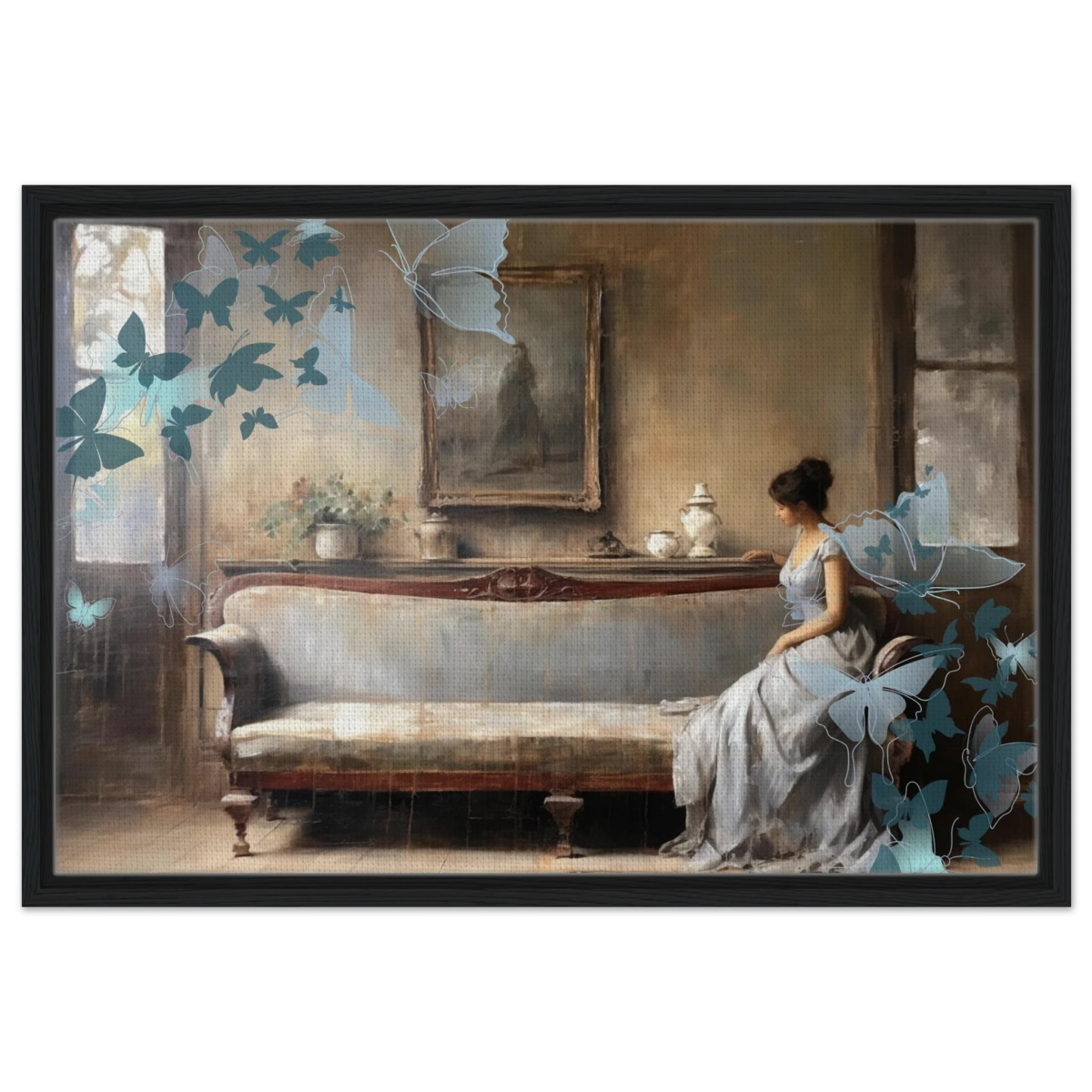 "Whispers of Solitude" – Romantic Realism with a Surreal Twist - Framed Canvas - 50x75 cm / 20x30″ - Black frame