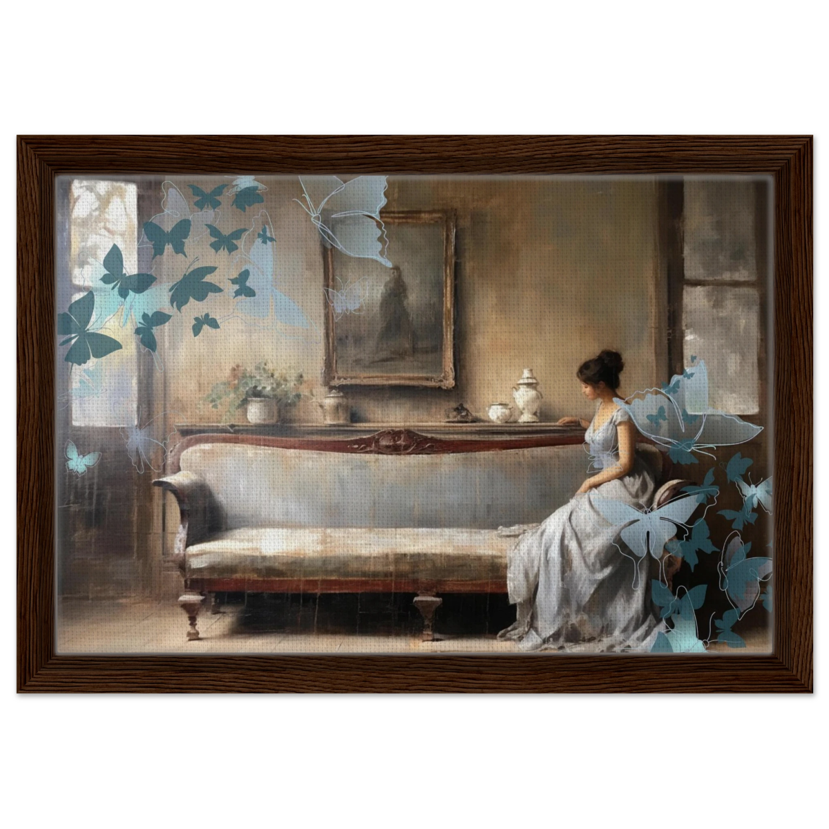 "Whispers of Solitude" – Romantic Realism with a Surreal Twist - Framed Canvas - 30x45 cm / 12x18″ - Dark wood frame