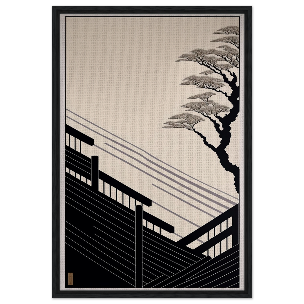 Whispers of Stillness | Japanese - inspired minimalist Wall art Print - Framed Canvas - 60x90 cm / 24x36″ - Black frame
