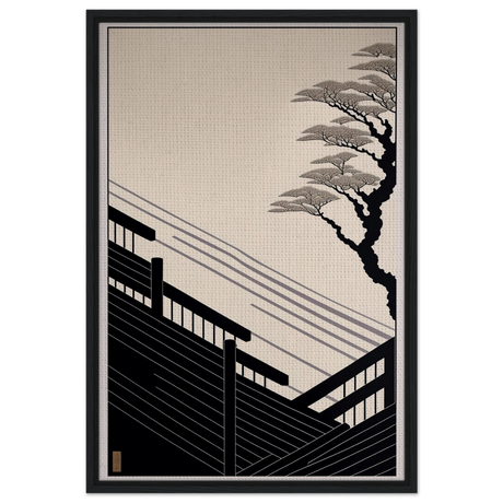 Whispers of Stillness | Japanese - inspired minimalist Wall art Print - Framed Canvas - 60x90 cm / 24x36″ - Black frame