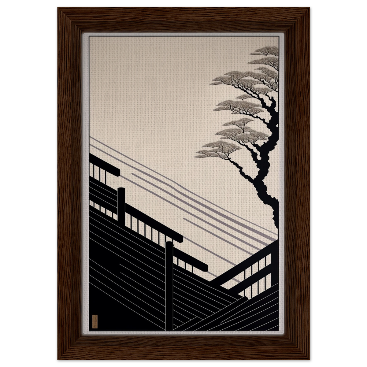 Whispers of Stillness | Japanese - inspired minimalist Wall art Print - Framed Canvas - 20x30 cm / 8x12″ - Dark wood frame