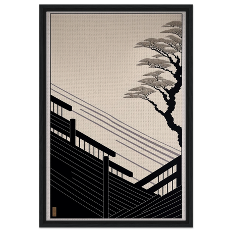 Whispers of Stillness | Japanese - inspired minimalist Wall art Print - Framed Canvas - 50x75 cm / 20x30″ - Black frame