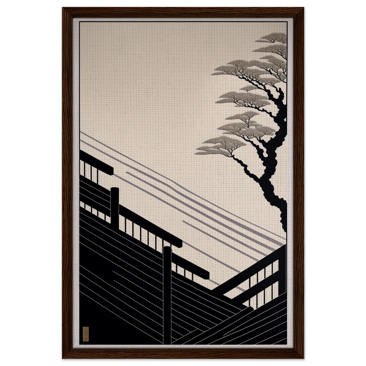 Whispers of Stillness | Japanese - inspired minimalist Wall art Print - Framed Canvas - 50x75 cm / 20x30″ - Dark wood frame