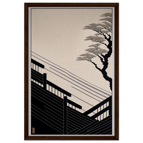 Whispers of Stillness | Japanese - inspired minimalist Wall art Print - Framed Canvas - 50x75 cm / 20x30″ - Dark wood frame