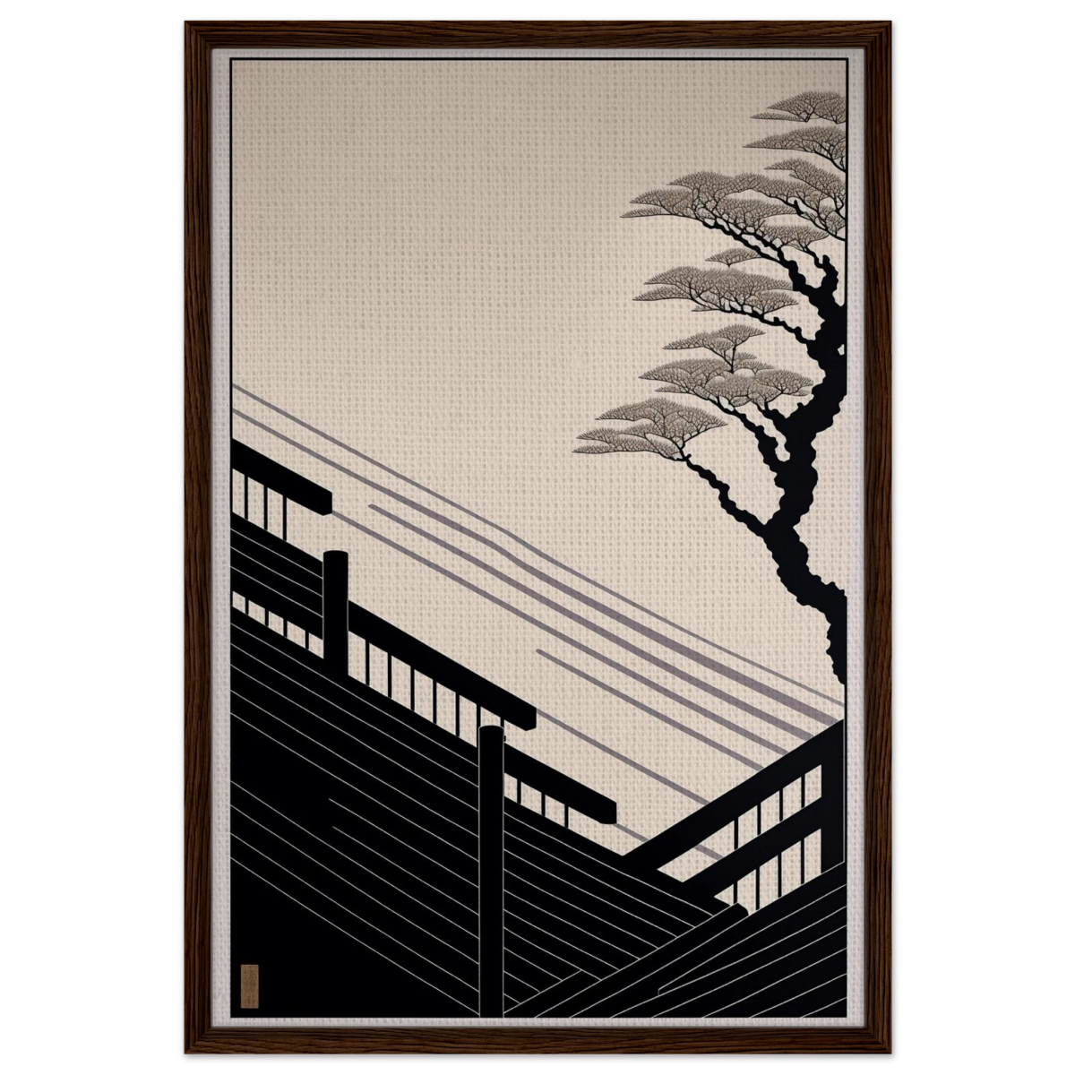 Whispers of Stillness | Japanese - inspired minimalist Wall art Print - Framed Canvas - 60x90 cm / 24x36″ - Dark wood frame