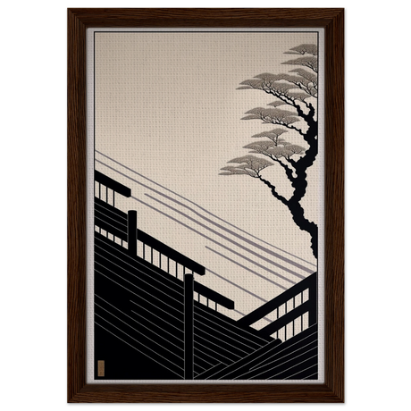 Whispers of Stillness | Japanese - inspired minimalist Wall art Print - Framed Canvas - 30x45 cm / 12x18″ - Dark wood frame