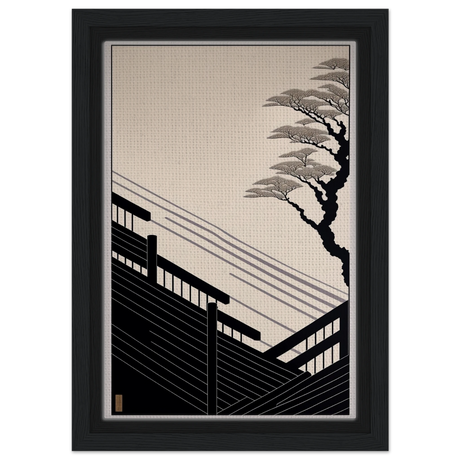 Whispers of Stillness | Japanese - inspired minimalist Wall art Print - Framed Canvas - 20x30 cm / 8x12″ - Black frame