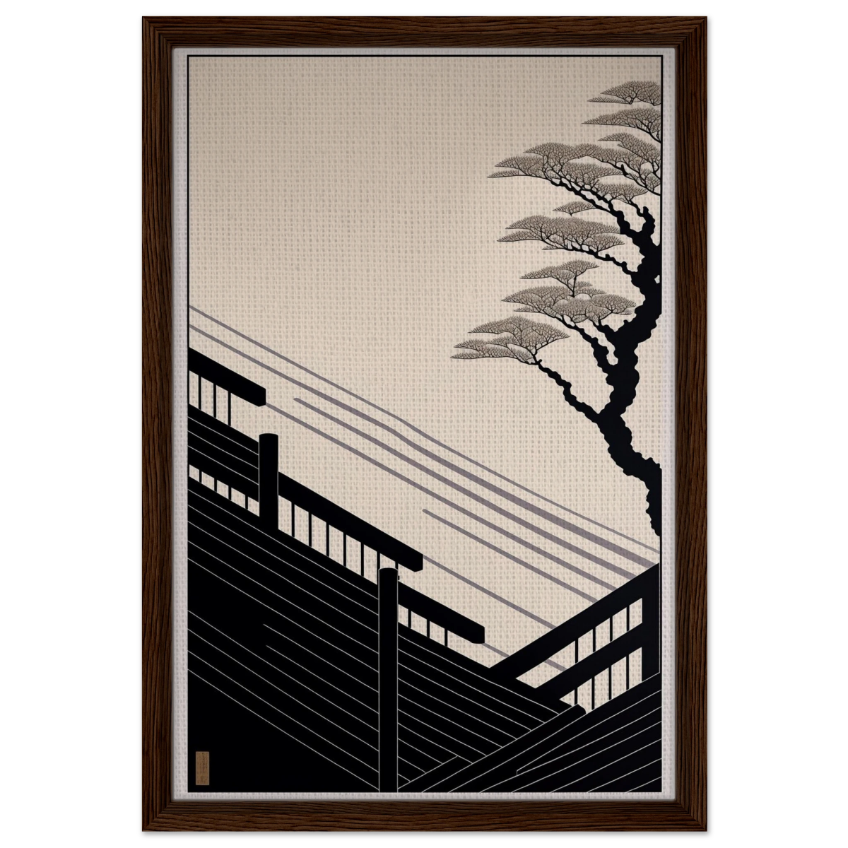 Whispers of Stillness | Japanese - inspired minimalist Wall art Print - Framed Canvas - 40x60 cm / 16x24″ - Dark wood frame