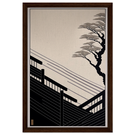 Whispers of Stillness | Japanese - inspired minimalist Wall art Print - Framed Canvas - 40x60 cm / 16x24″ - Dark wood frame