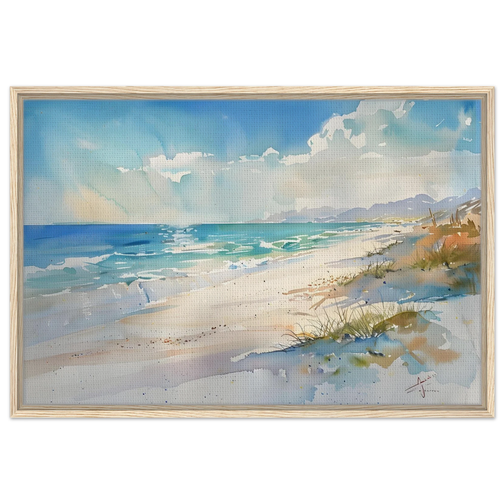 Whispers of the Shore – Coastal Serenity in Motion | Wall art Print - Framed Canvas - 60x90 cm / 24x36″ - Wood frame