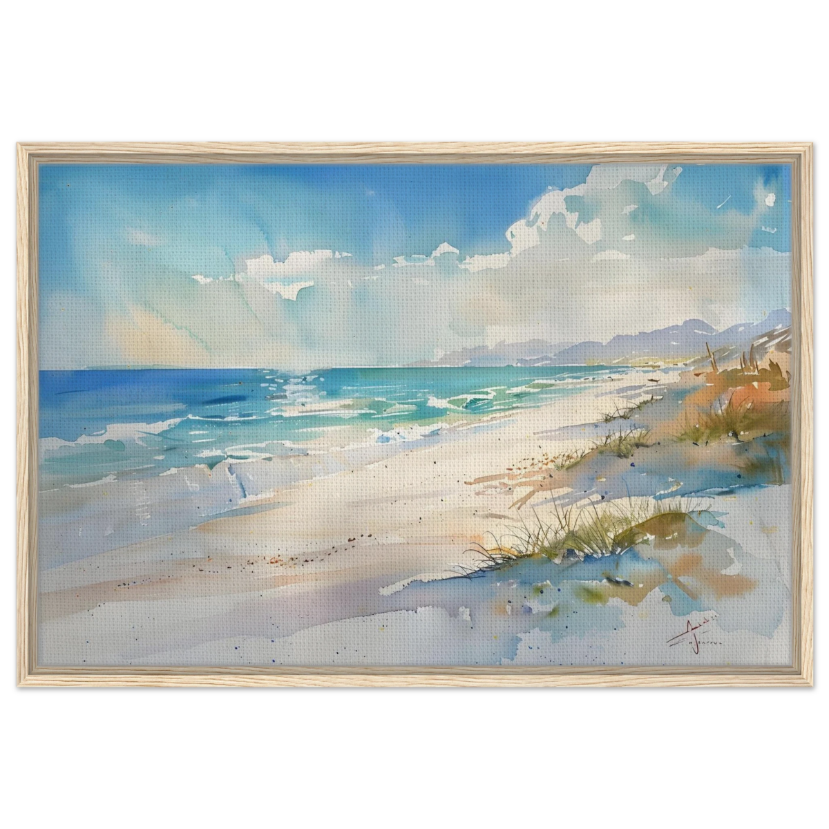 Whispers of the Shore – Coastal Serenity in Motion | Wall art Print - Framed Canvas - 60x90 cm / 24x36″ - Wood frame