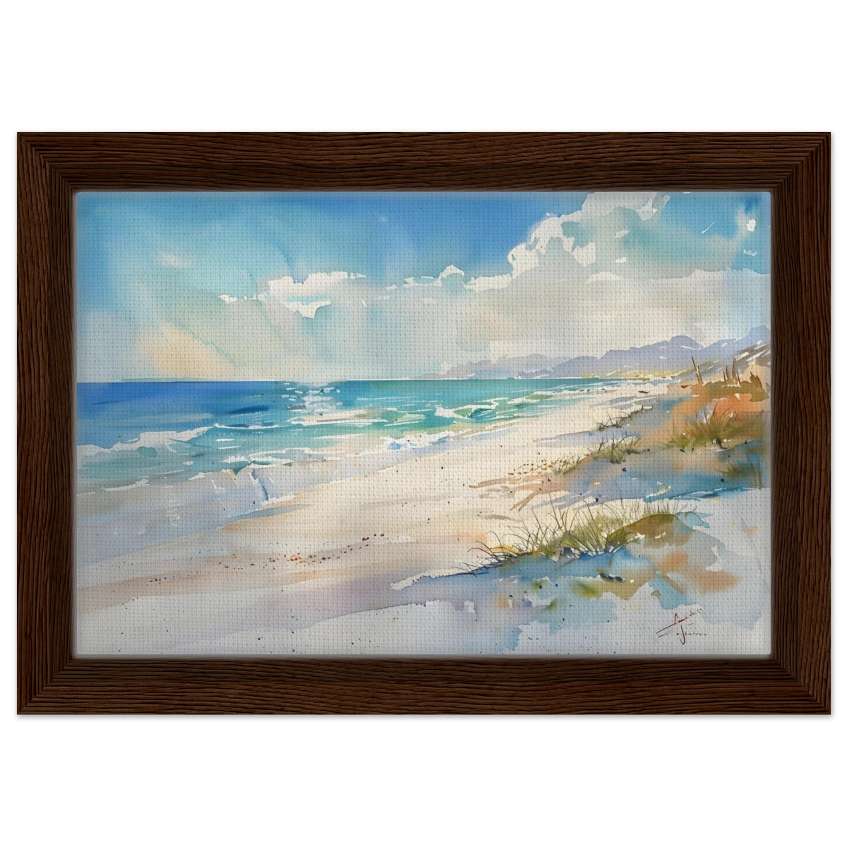 Whispers of the Shore – Coastal Serenity in Motion | Wall art Print - Framed Canvas - 20x30 cm / 8x12″ - Dark wood frame