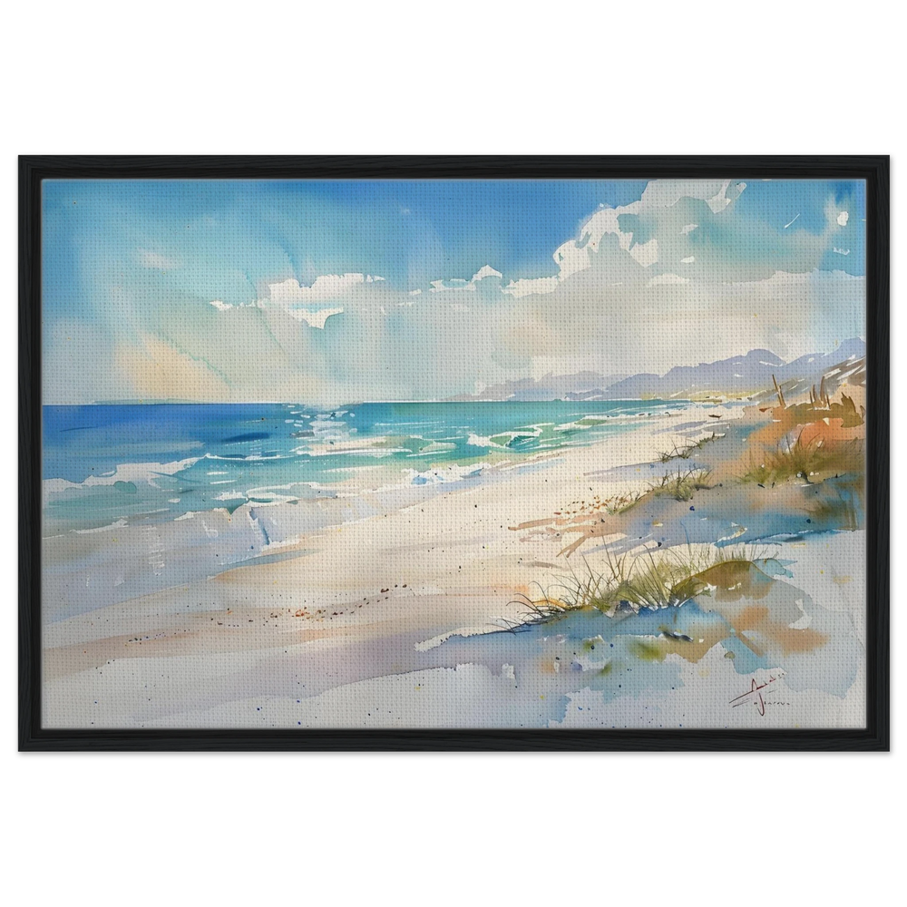 Whispers of the Shore – Coastal Serenity in Motion | Wall art Print - Framed Canvas - 60x90 cm / 24x36″ - Black frame