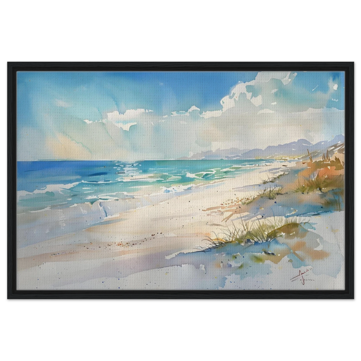 Whispers of the Shore – Coastal Serenity in Motion | Wall art Print - Framed Canvas - 60x90 cm / 24x36″ - Black frame