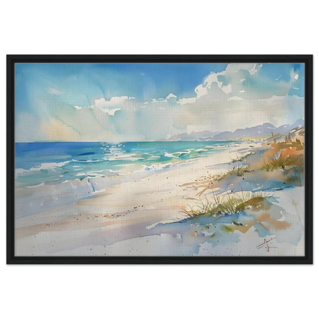 Whispers of the Shore – Coastal Serenity in Motion | Wall art Print - Framed Canvas - 60x90 cm / 24x36″ - Black frame