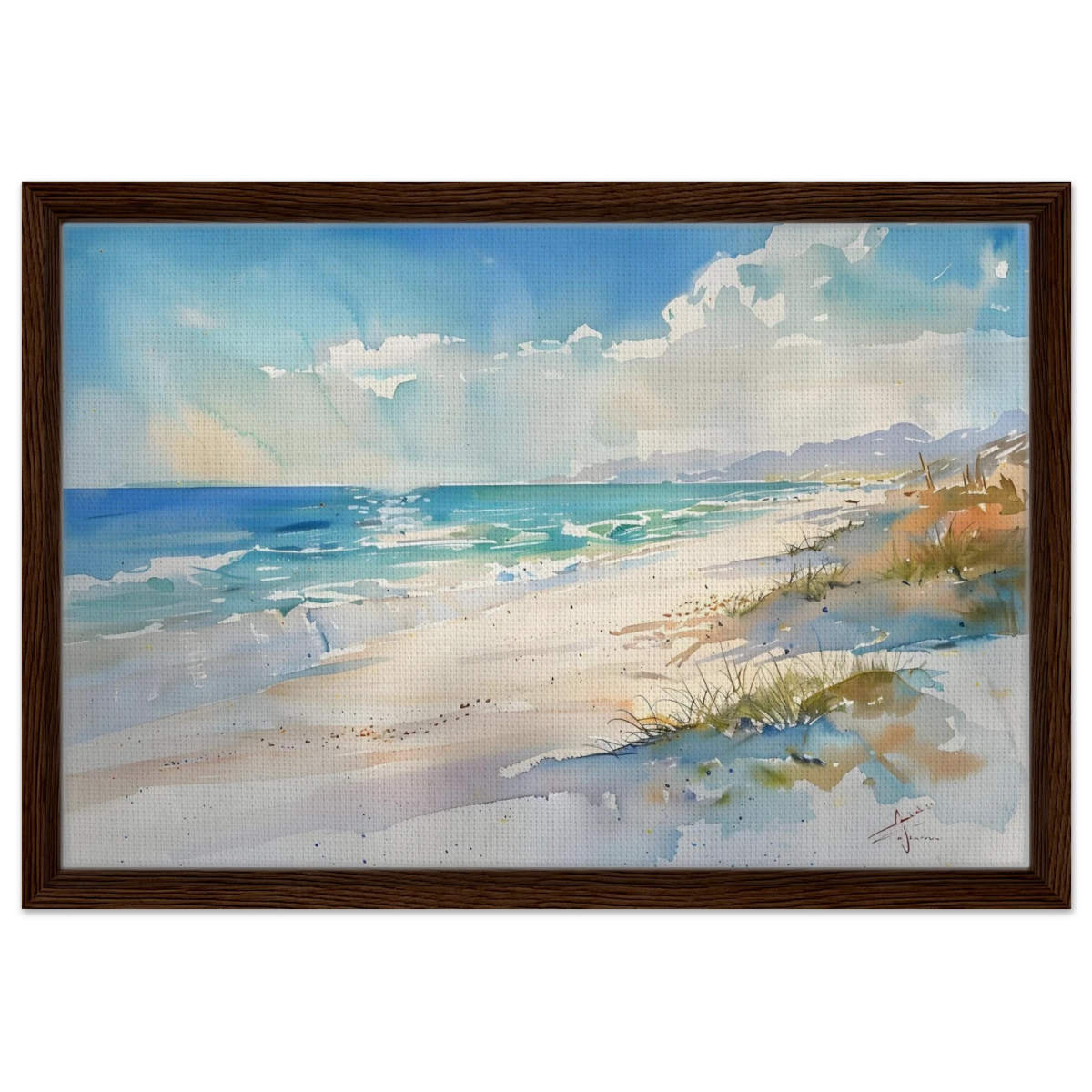 Whispers of the Shore – Coastal Serenity in Motion | Wall art Print - Framed Canvas - 40x60 cm / 16x24″ - Dark wood frame