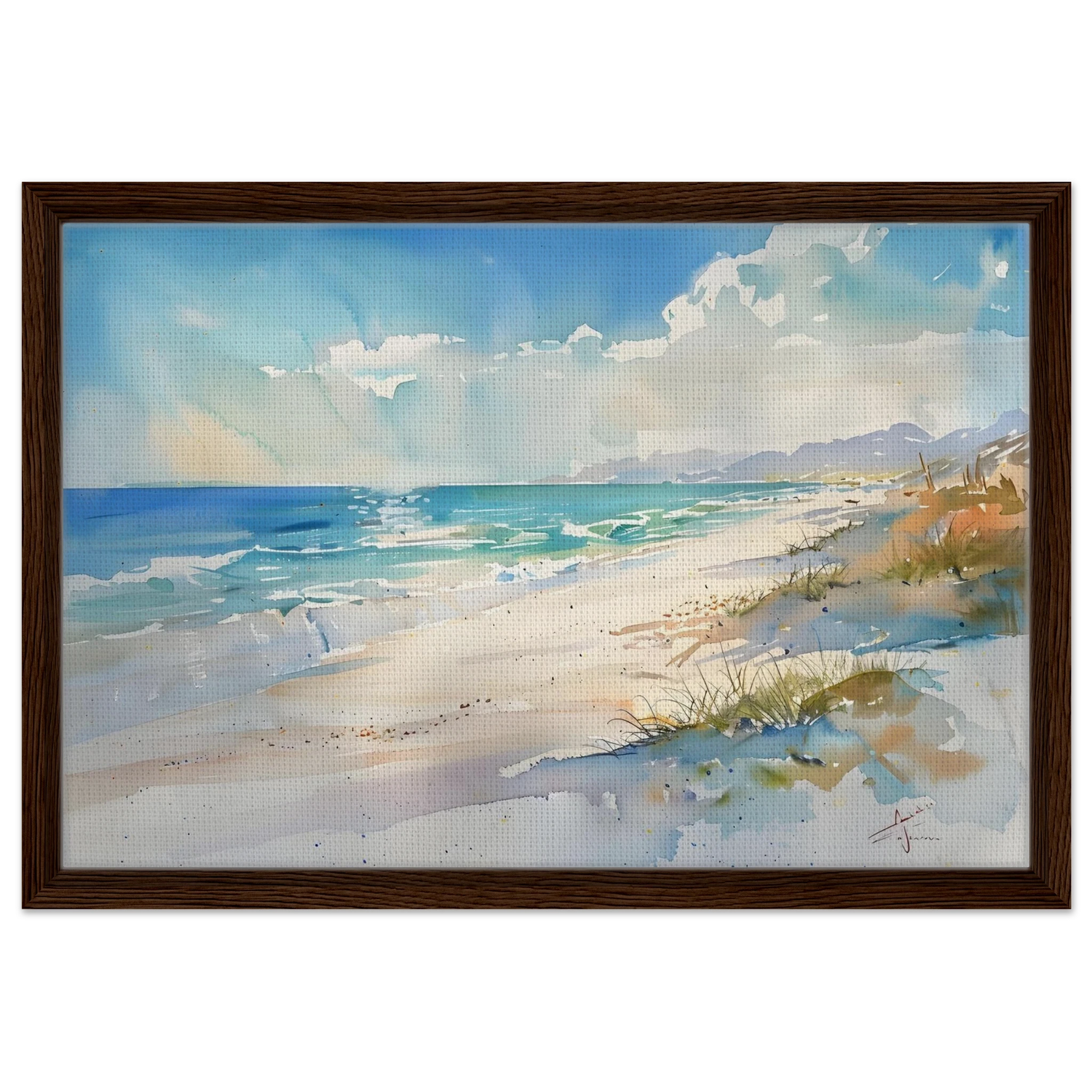 Whispers of the Shore – Coastal Serenity in Motion | Wall art Print - Framed Canvas - 40x60 cm / 16x24″ - Dark wood frame
