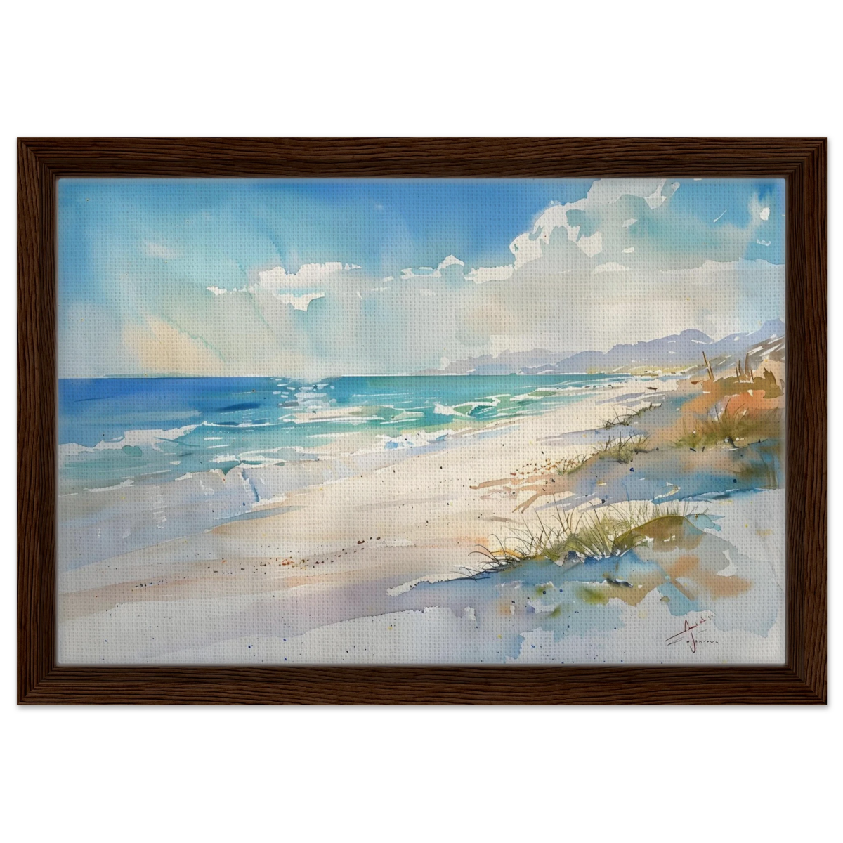 Whispers of the Shore – Coastal Serenity in Motion | Wall art Print - Framed Canvas - 30x45 cm / 12x18″ - Dark wood frame