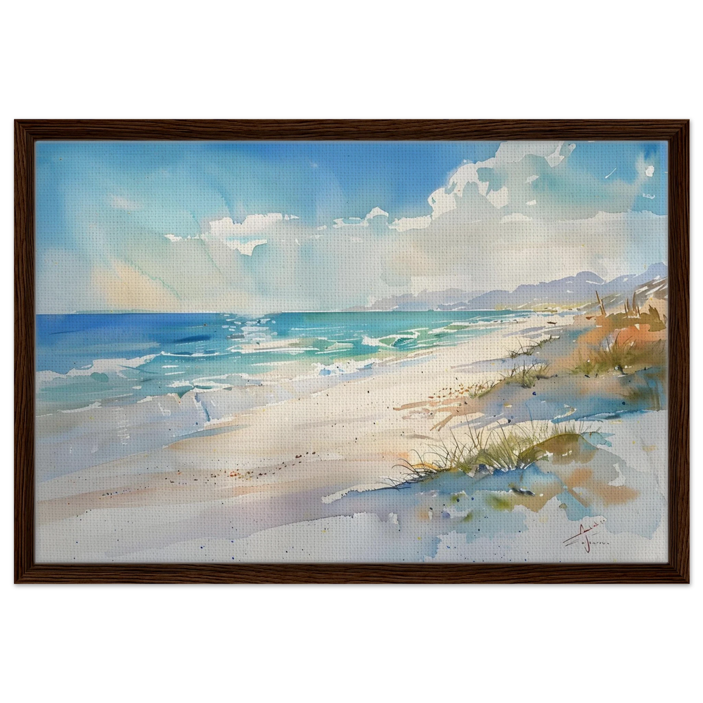Whispers of the Shore – Coastal Serenity in Motion | Wall art Print - Framed Canvas - 50x75 cm / 20x30″ - Dark wood frame