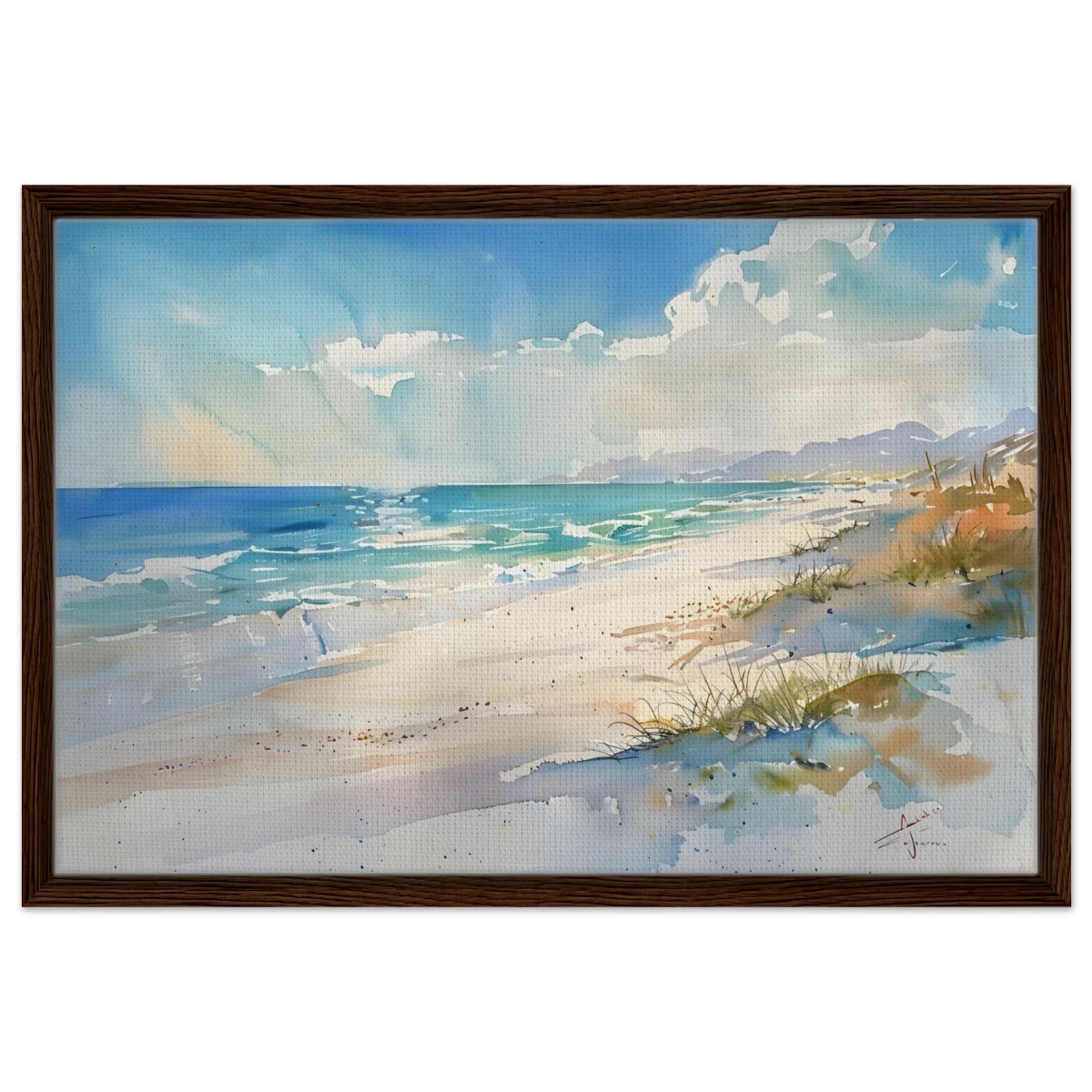 Whispers of the Shore – Coastal Serenity in Motion | Wall art Print - Framed Canvas - 50x75 cm / 20x30″ - Dark wood frame