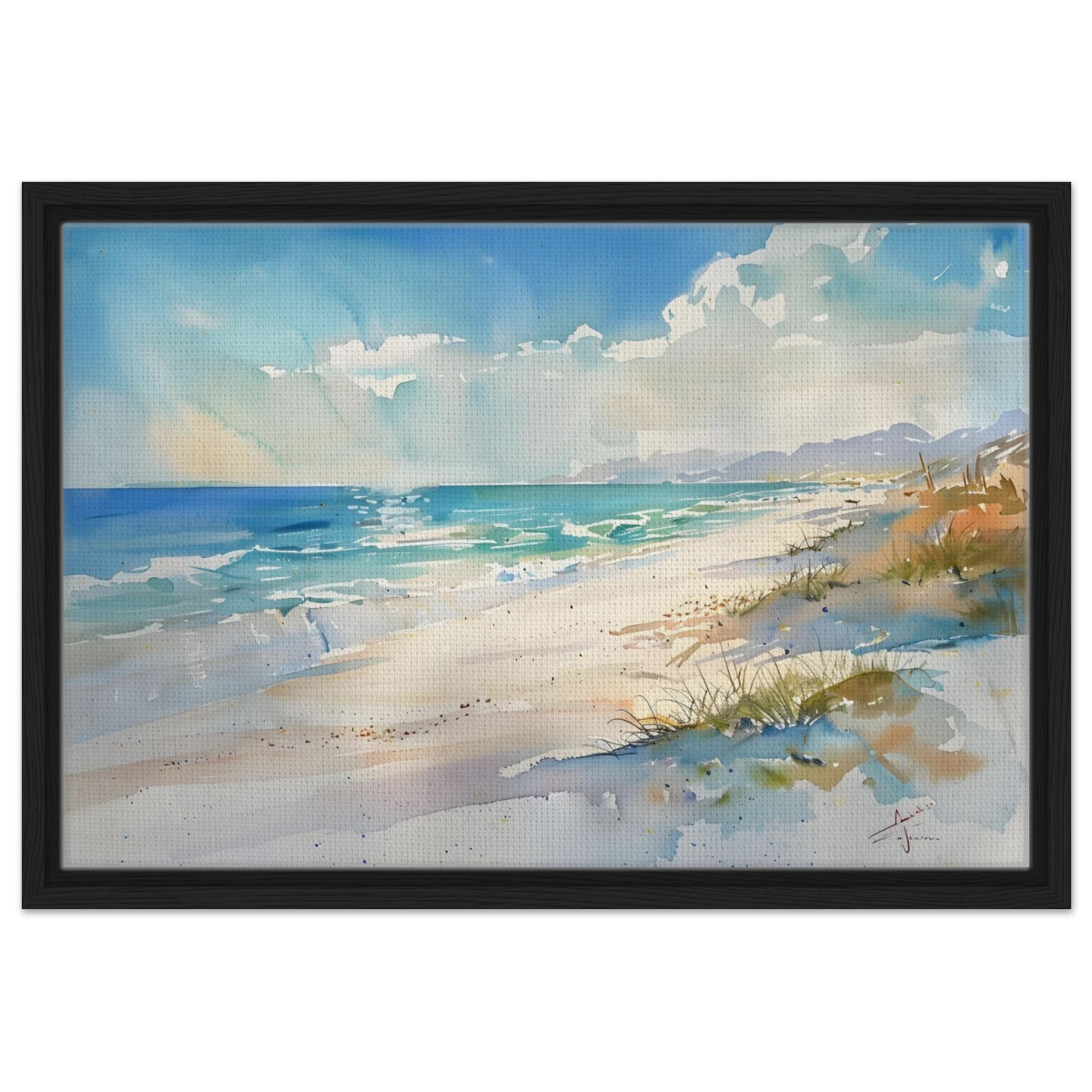 Whispers of the Shore – Coastal Serenity in Motion | Wall art Print - Framed Canvas - 40x60 cm / 16x24″ - Black frame