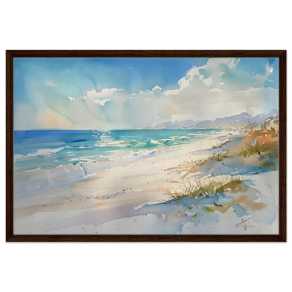 Whispers of the Shore – Coastal Serenity in Motion | Wall art Print - Framed Canvas - 60x90 cm / 24x36″ - Dark wood frame