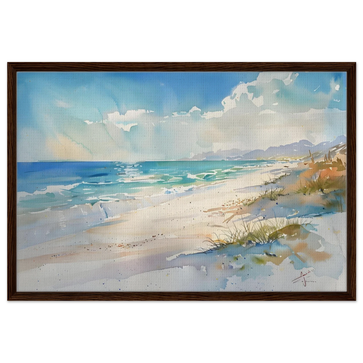 Whispers of the Shore – Coastal Serenity in Motion | Wall art Print - Framed Canvas - 60x90 cm / 24x36″ - Dark wood frame