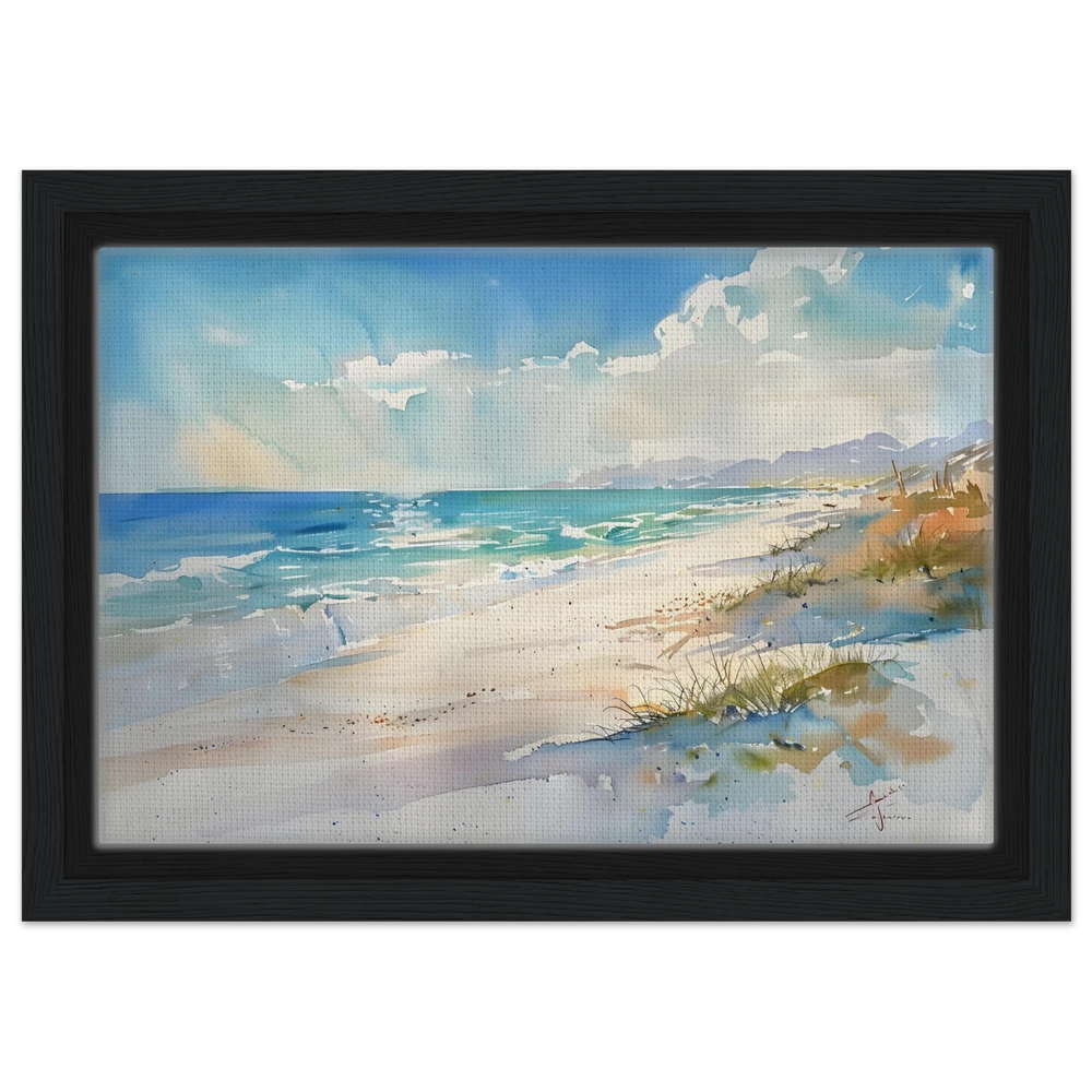 Whispers of the Shore – Coastal Serenity in Motion | Wall art Print - Framed Canvas - 20x30 cm / 8x12″ - Black frame