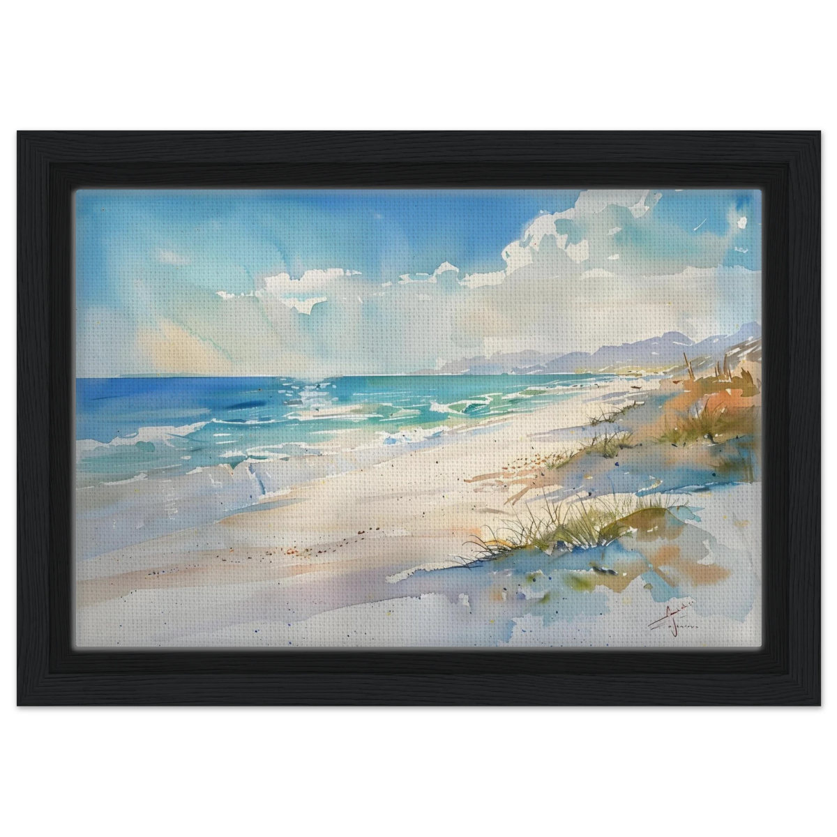 Whispers of the Shore – Coastal Serenity in Motion | Wall art Print - Framed Canvas - 20x30 cm / 8x12″ - Black frame