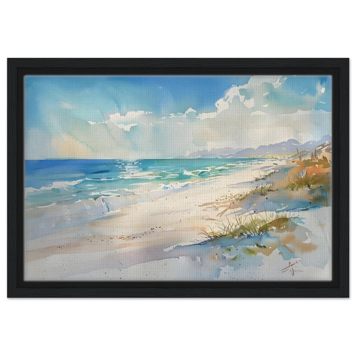 Whispers of the Shore – Coastal Serenity in Motion | Wall art Print - Framed Canvas - 30x45 cm / 12x18″ - Black frame