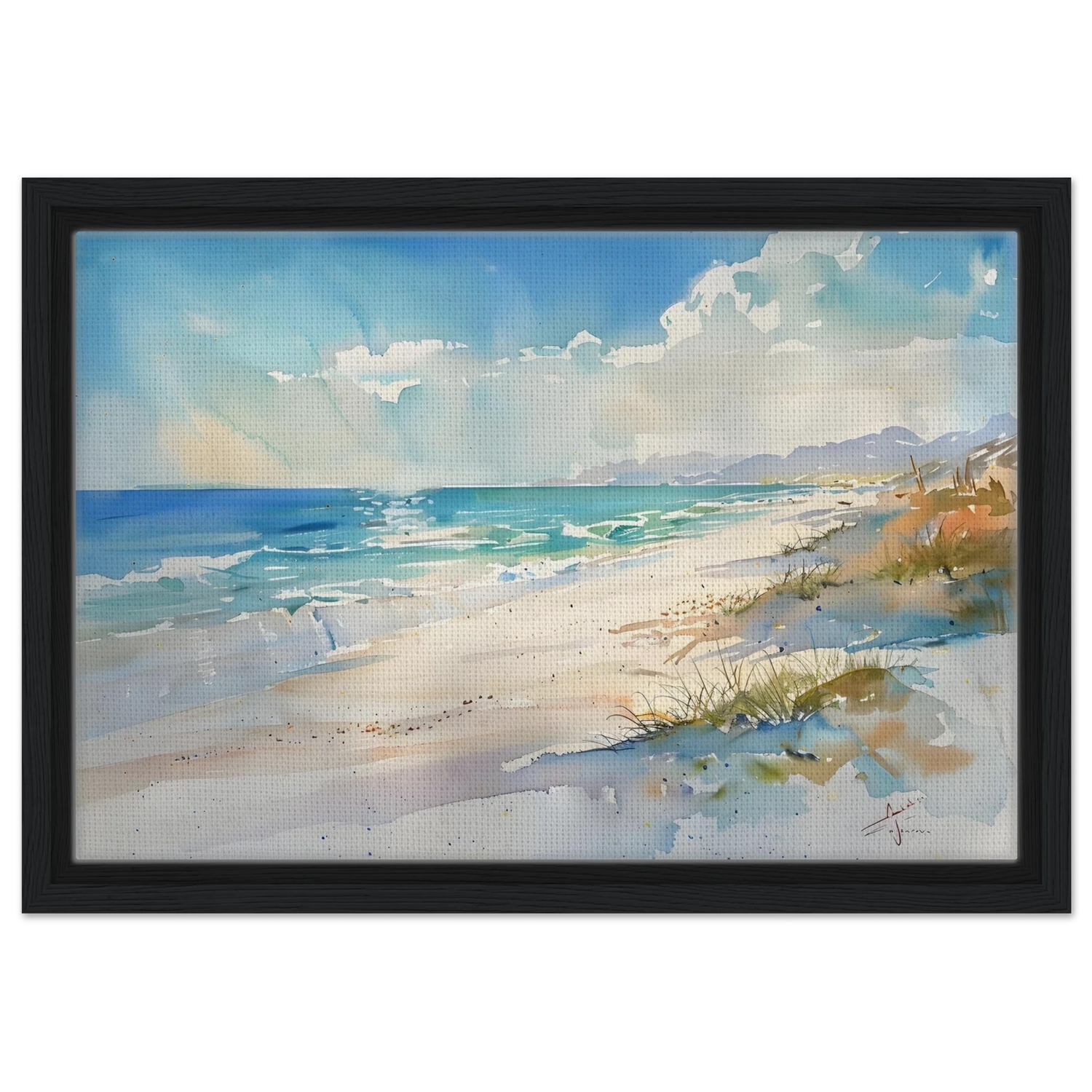 Whispers of the Shore – Coastal Serenity in Motion | Wall art Print - Framed Canvas - 30x45 cm / 12x18″ - Black frame