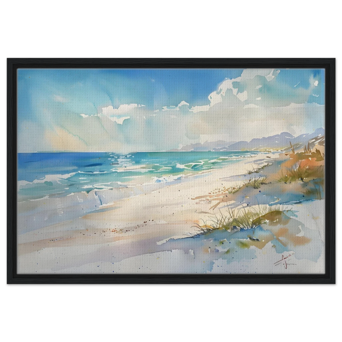 Whispers of the Shore – Coastal Serenity in Motion | Wall art Print - Framed Canvas - 50x75 cm / 20x30″ - Black frame