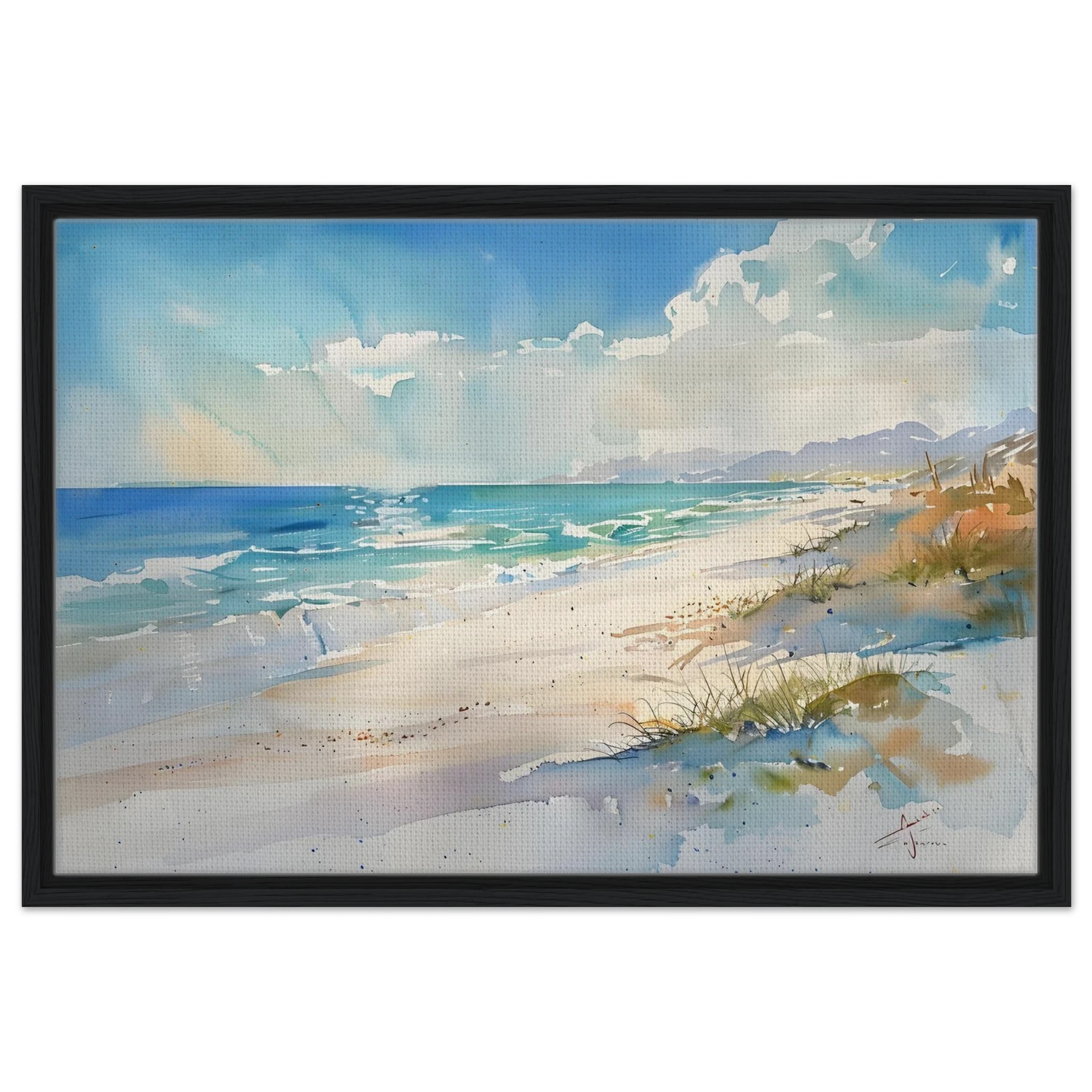 Whispers of the Shore – Coastal Serenity in Motion | Wall art Print - Framed Canvas - 50x75 cm / 20x30″ - Black frame