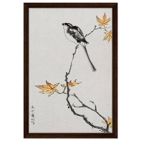 Whispers of the Sparrow | Traditional Japanese Ink and Wash wall art print - Framed Canvas - 40x60 cm / 16x24″ - Dark wood frame