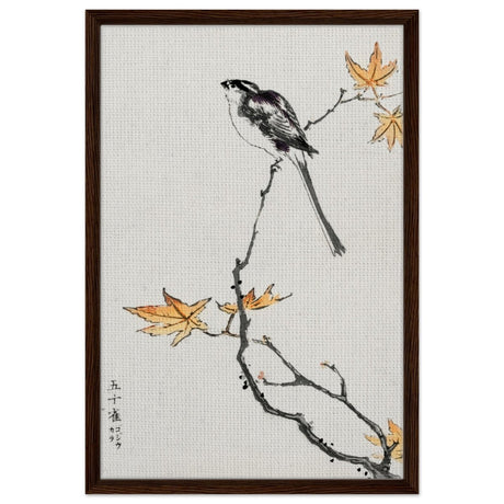 Whispers of the Sparrow | Traditional Japanese Ink and Wash wall art print - Framed Canvas - 50x75 cm / 20x30″ - Dark wood frame