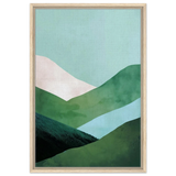 Whispers of the Valley – Minimalist Mountain Layers | wall art print - Framed Canvas - 50x75 cm / 20x30″ - Wood frame