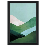 Whispers of the Valley – Minimalist Mountain Layers | wall art print - Framed Canvas - 30x45 cm / 12x18″ - Black frame