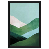 Whispers of the Valley – Minimalist Mountain Layers | wall art print - Framed Canvas - 40x60 cm / 16x24″ - Black frame