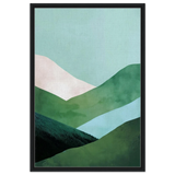 Whispers of the Valley – Minimalist Mountain Layers | wall art print - Framed Canvas - 60x90 cm / 24x36″ - Black frame