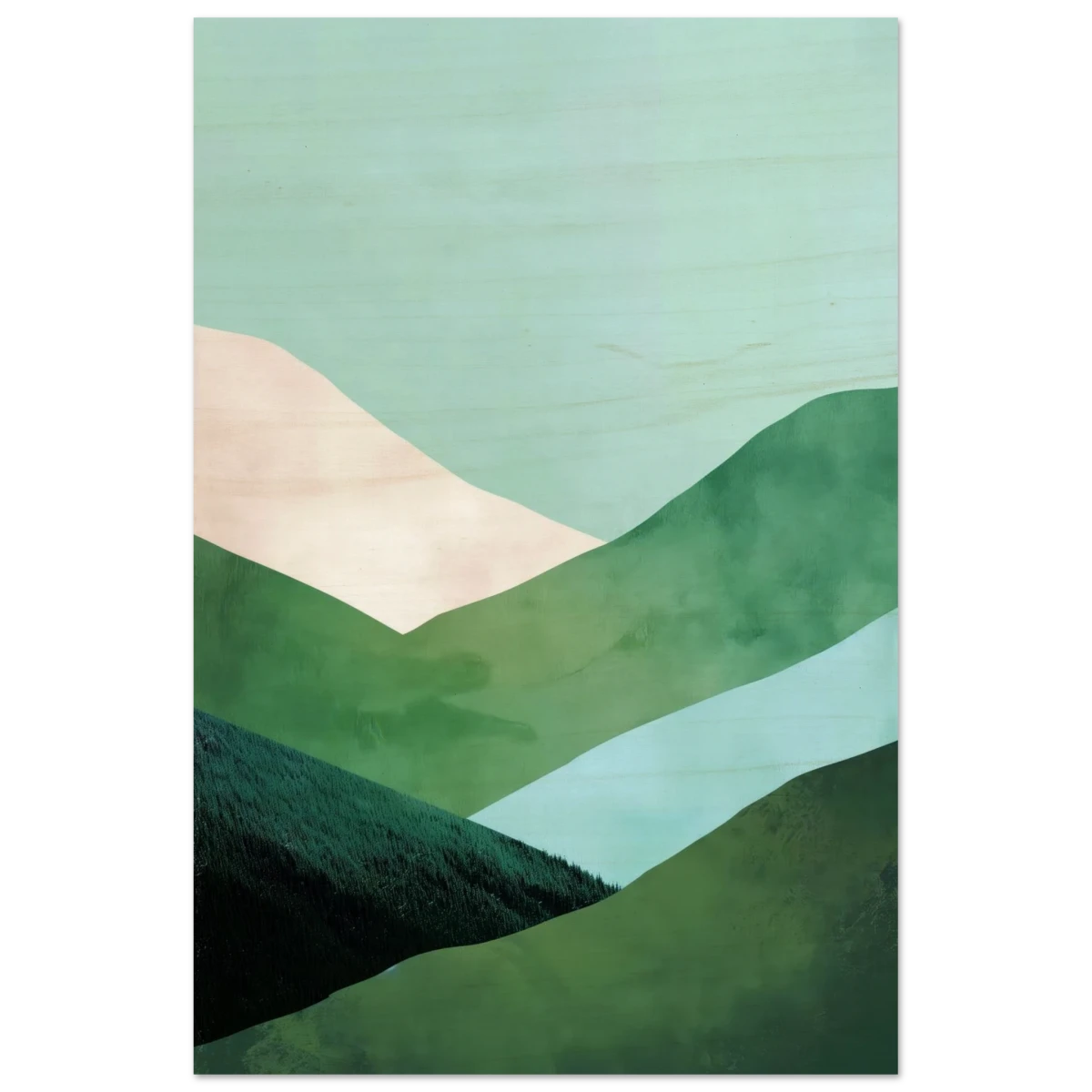 Whispers of the Valley – Minimalist Mountain Layers | wall art print - Wood Prints - 50x75 cm / 20x30″ - 