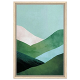 Whispers of the Valley – Minimalist Mountain Layers | wall art print - Framed Canvas - 40x60 cm / 16x24″ - Wood frame