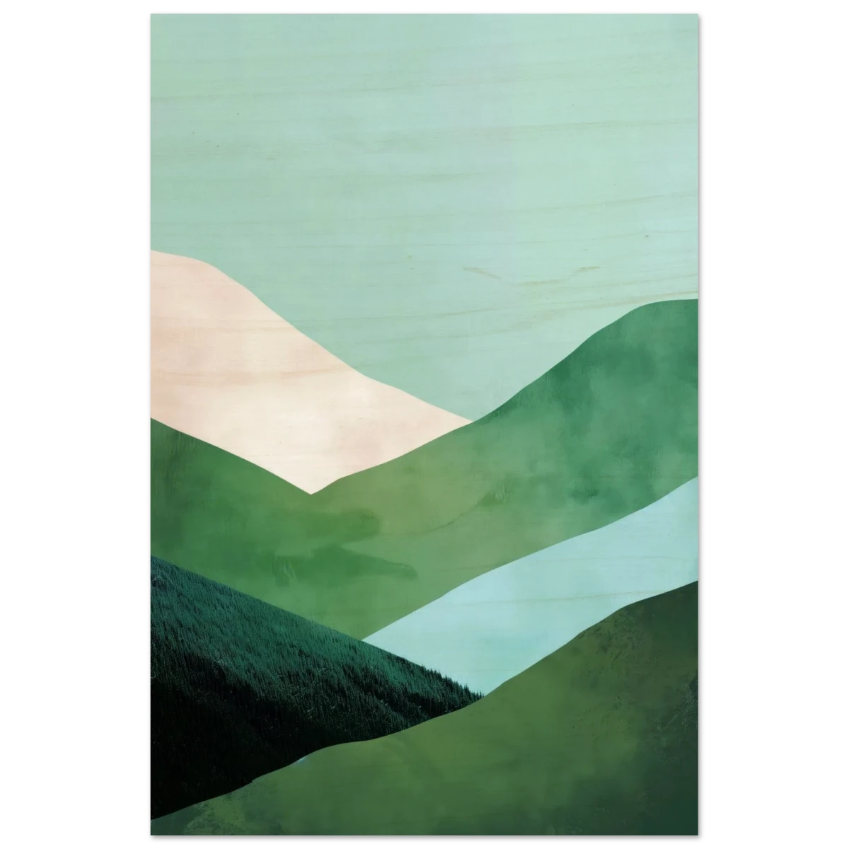 Whispers of the Valley – Minimalist Mountain Layers | wall art print - Wood Prints - 30x45 cm / 12x18″ - 