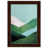 Whispers of the Valley – Minimalist Mountain Layers | wall art print - Framed Canvas - 20x30 cm / 8x12″ - Dark wood frame