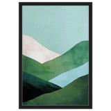 Whispers of the Valley – Minimalist Mountain Layers | wall art print - Framed Canvas - 50x75 cm / 20x30″ - Black frame